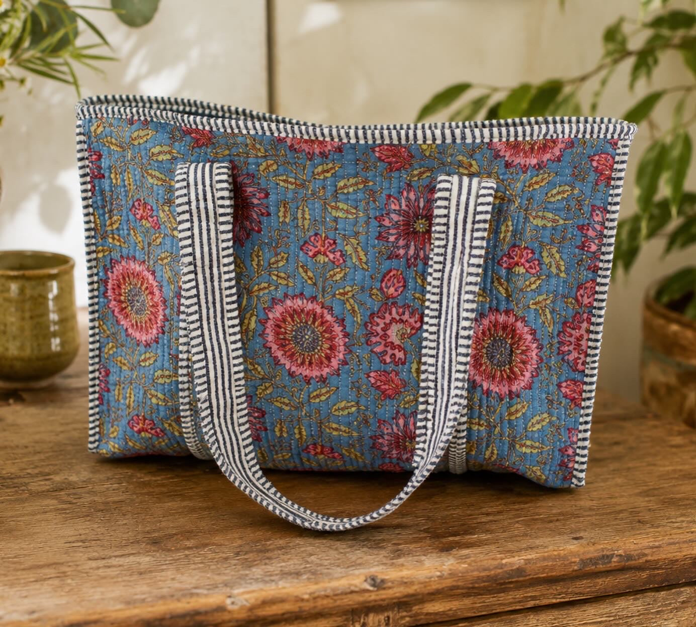Small Prime rose Reversible Patterned Fabric Tote Bag