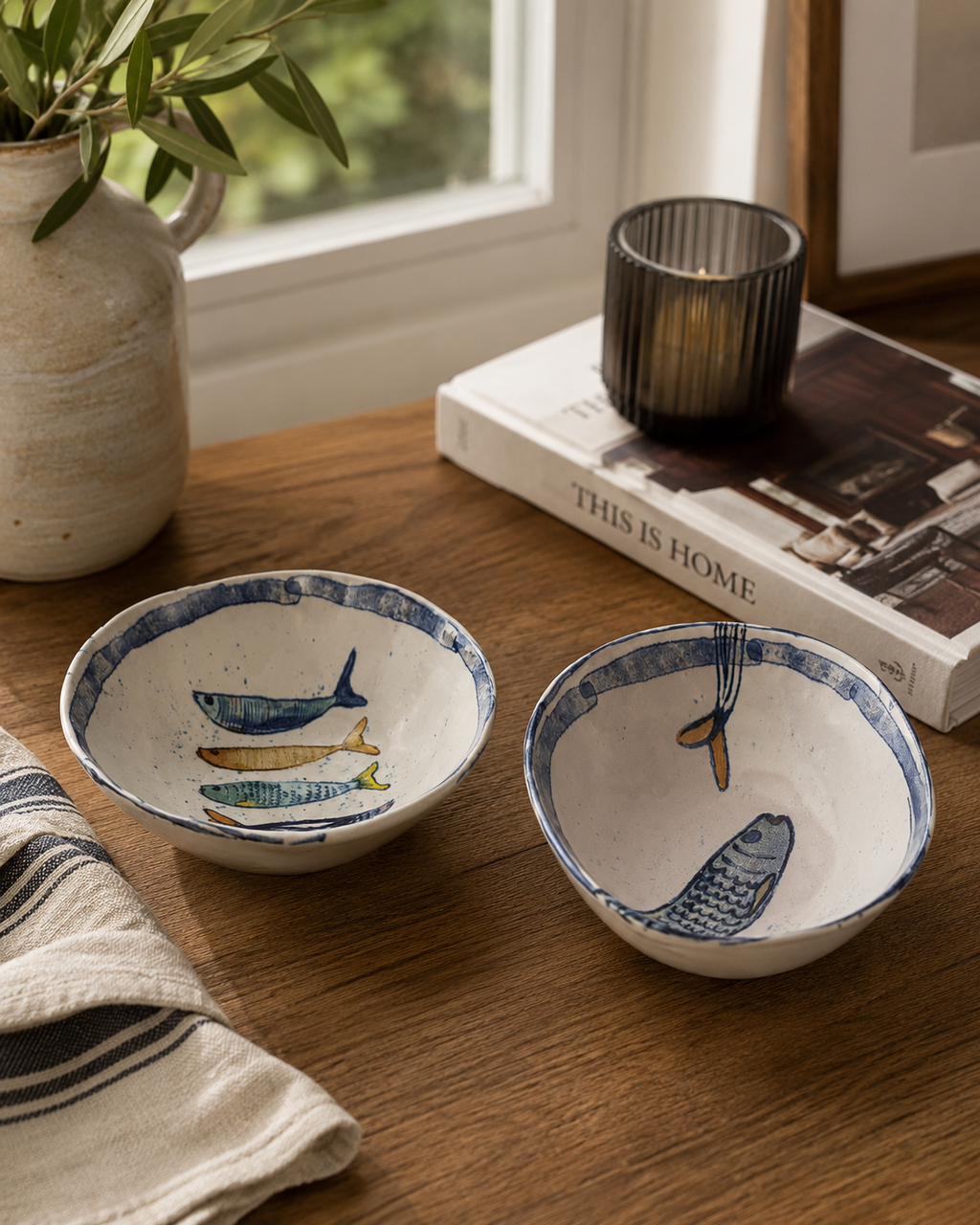 Pair of Hand Painted Ceramic Bowls