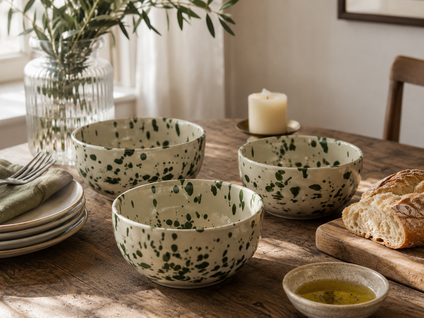 Green Dotty Ceramic Bowl