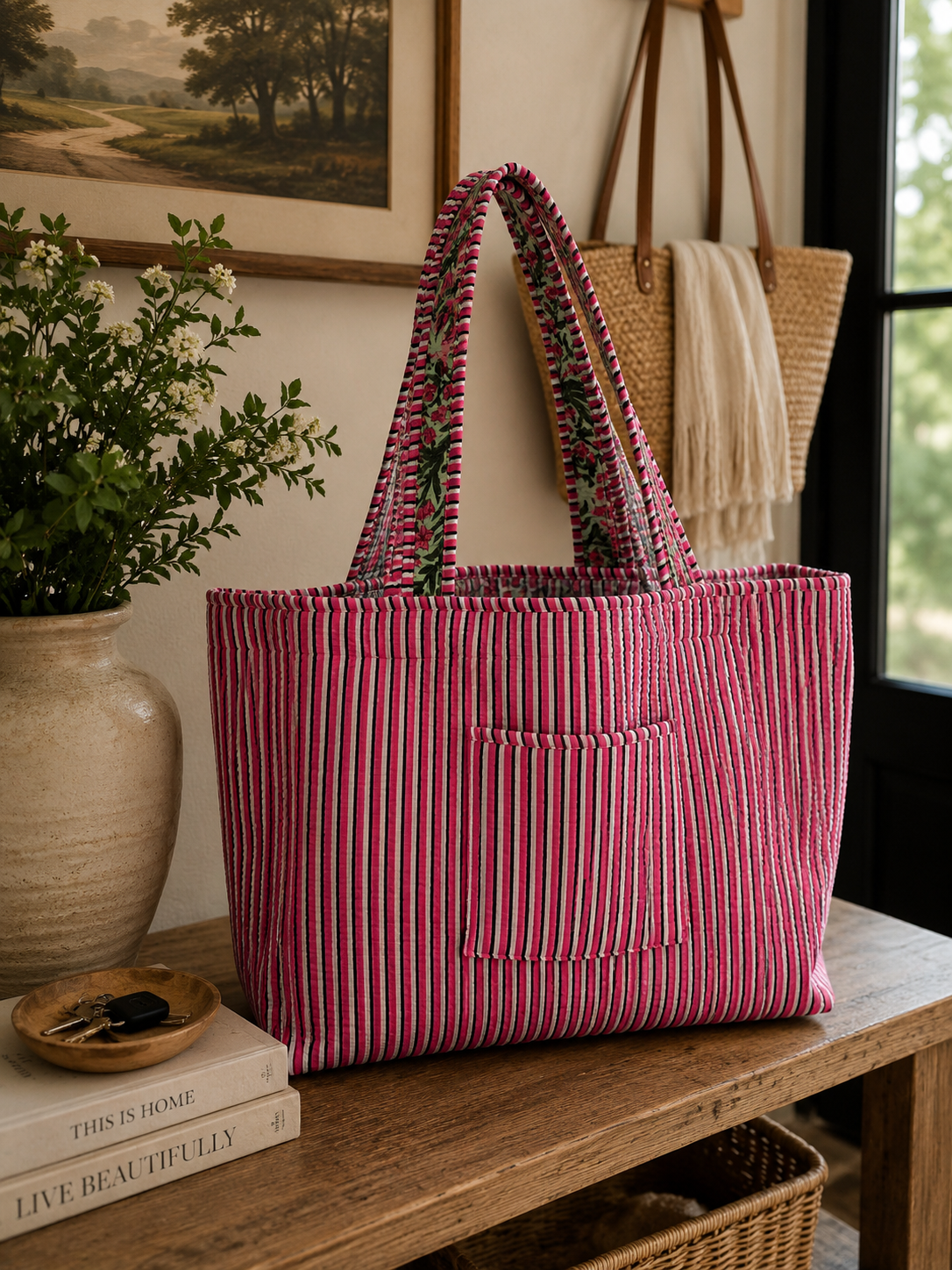 Small Pomegranate Reversible Patterned Fabric Tote Bag