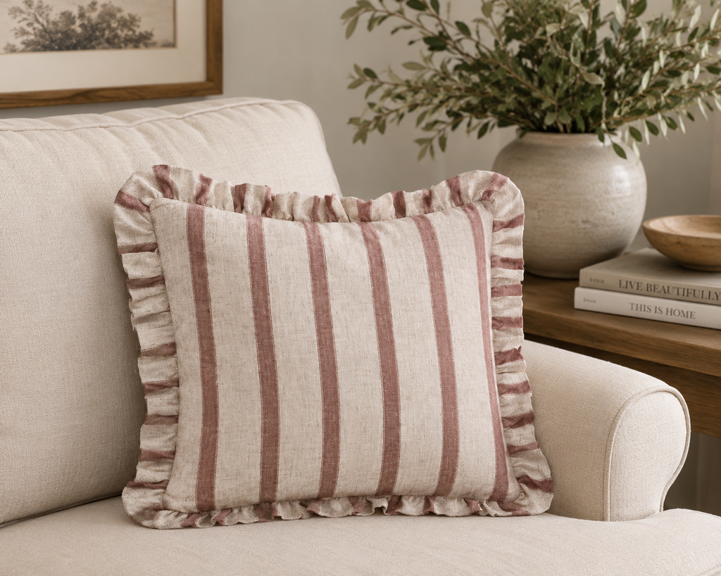 Pink striped feather cushions