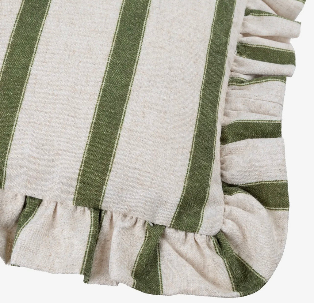 Connie Striped Moss Ruffled Feathered Cushion