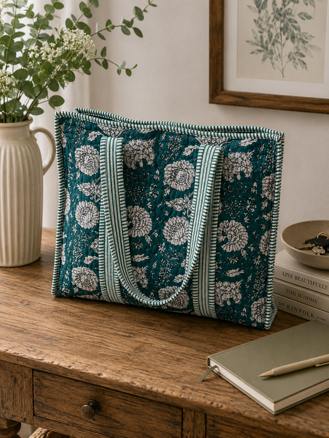 Large Willow Reversible Patterned Fabric Tote Bag