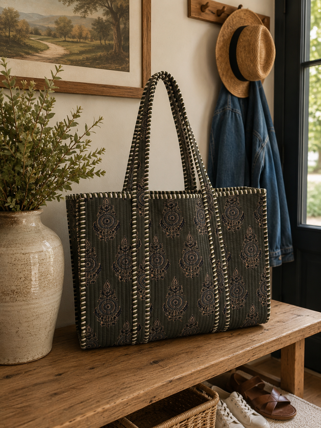 Small Evergreen Reversible Fabric Tote Bag