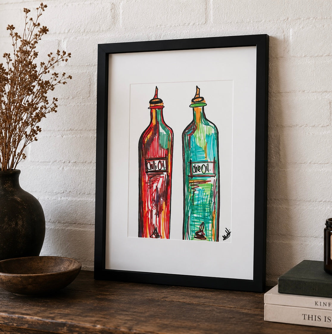 A4 Chilli and Olive Oil Drawing