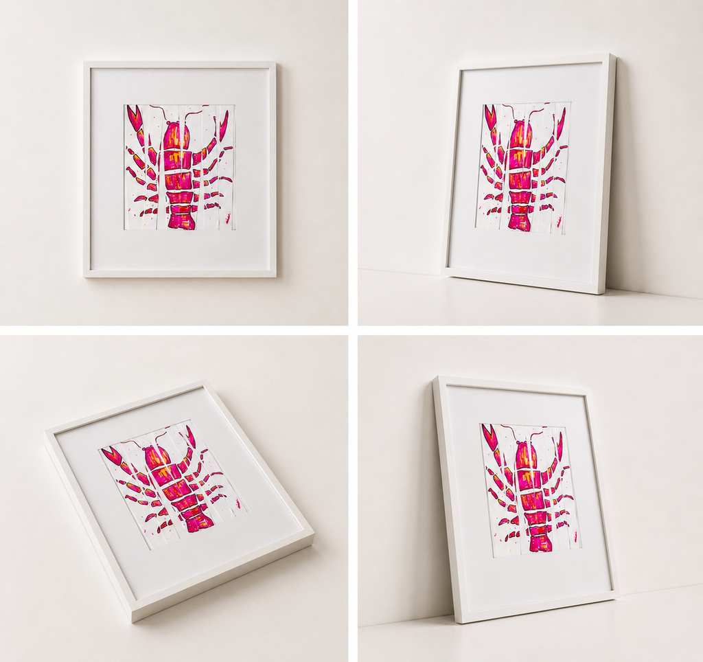 3 Bespoke 30cm Framed Lobster illustrations