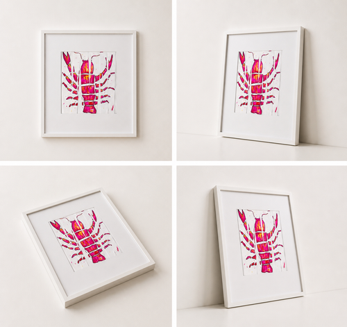 3 Bespoke 30cm Framed Lobster illustrations