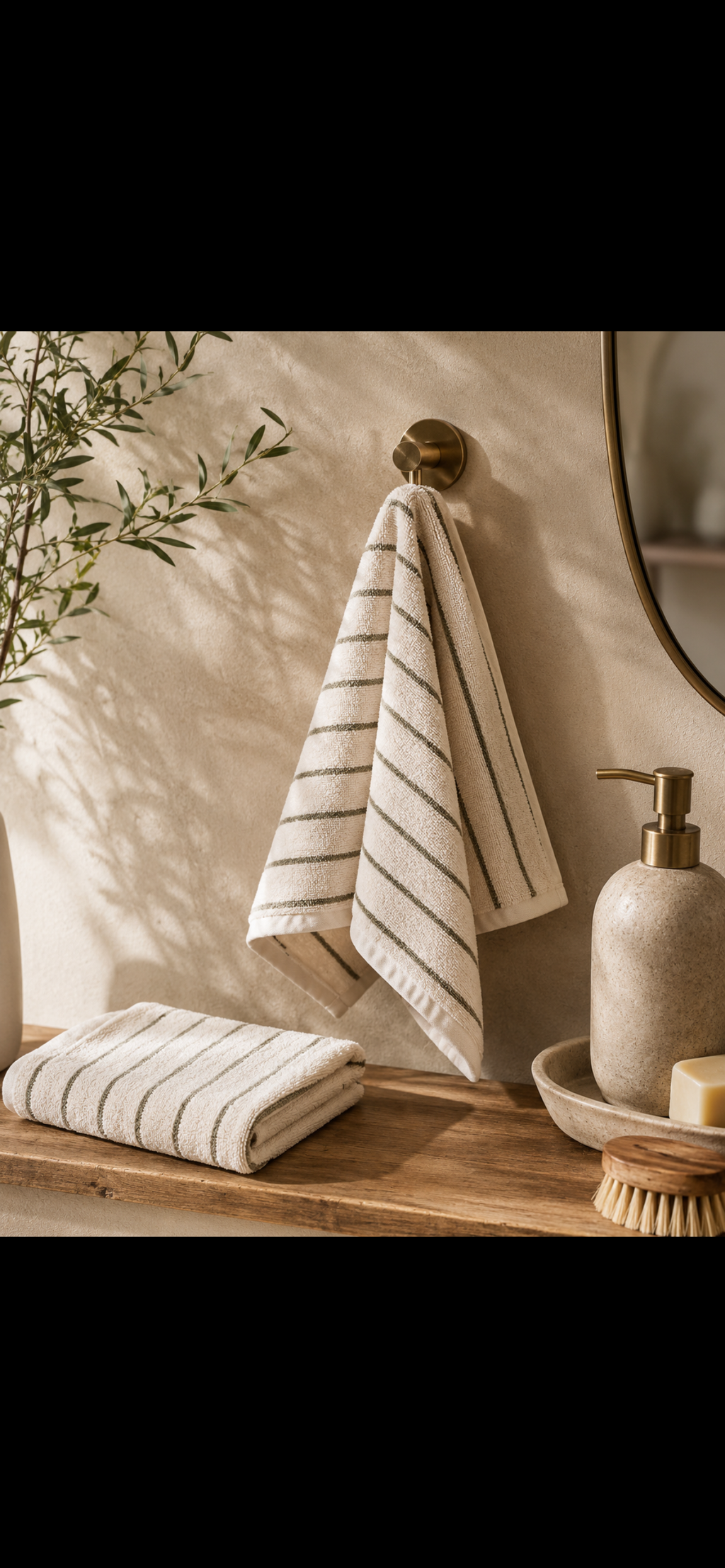 Olive Striped Hand Towel