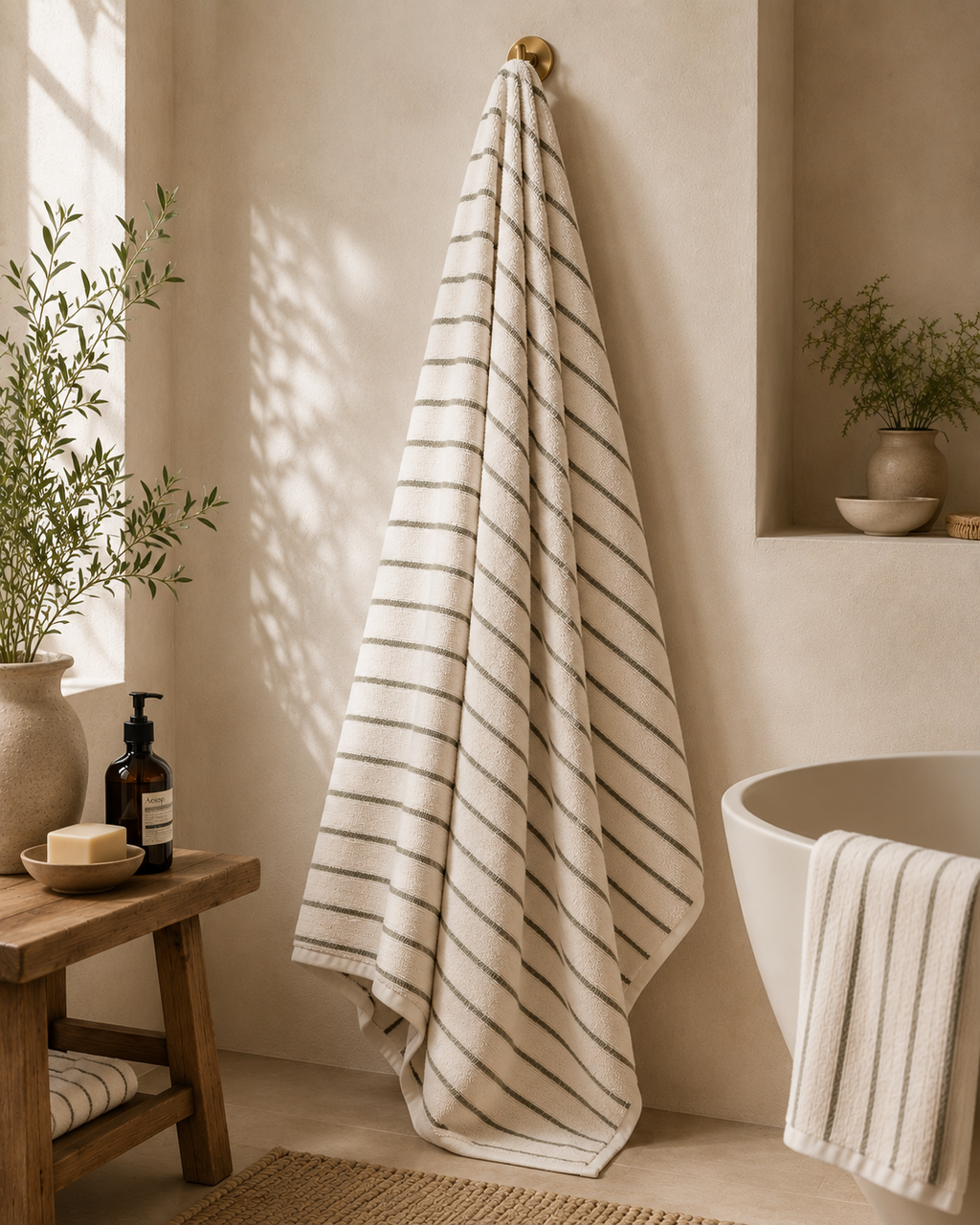Olive Striped Bath Sheet