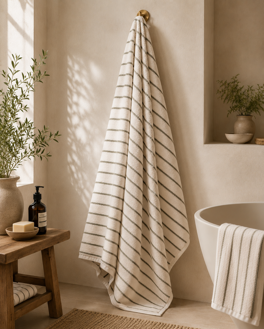 Olive Striped Bath Sheet