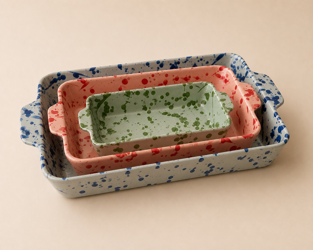 Small Green Dotty Ceramic Baking Tray