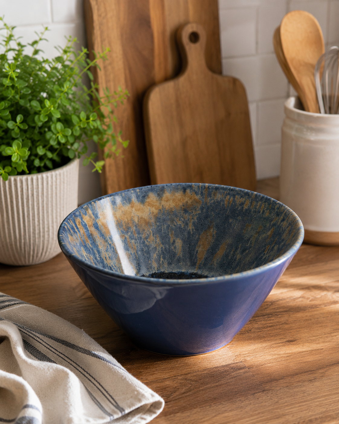Large Blue Ceramic Glazed Bowl