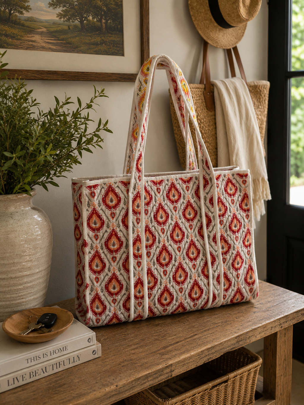 Small Saffron Reversible Patterned Fabric Tote Bag