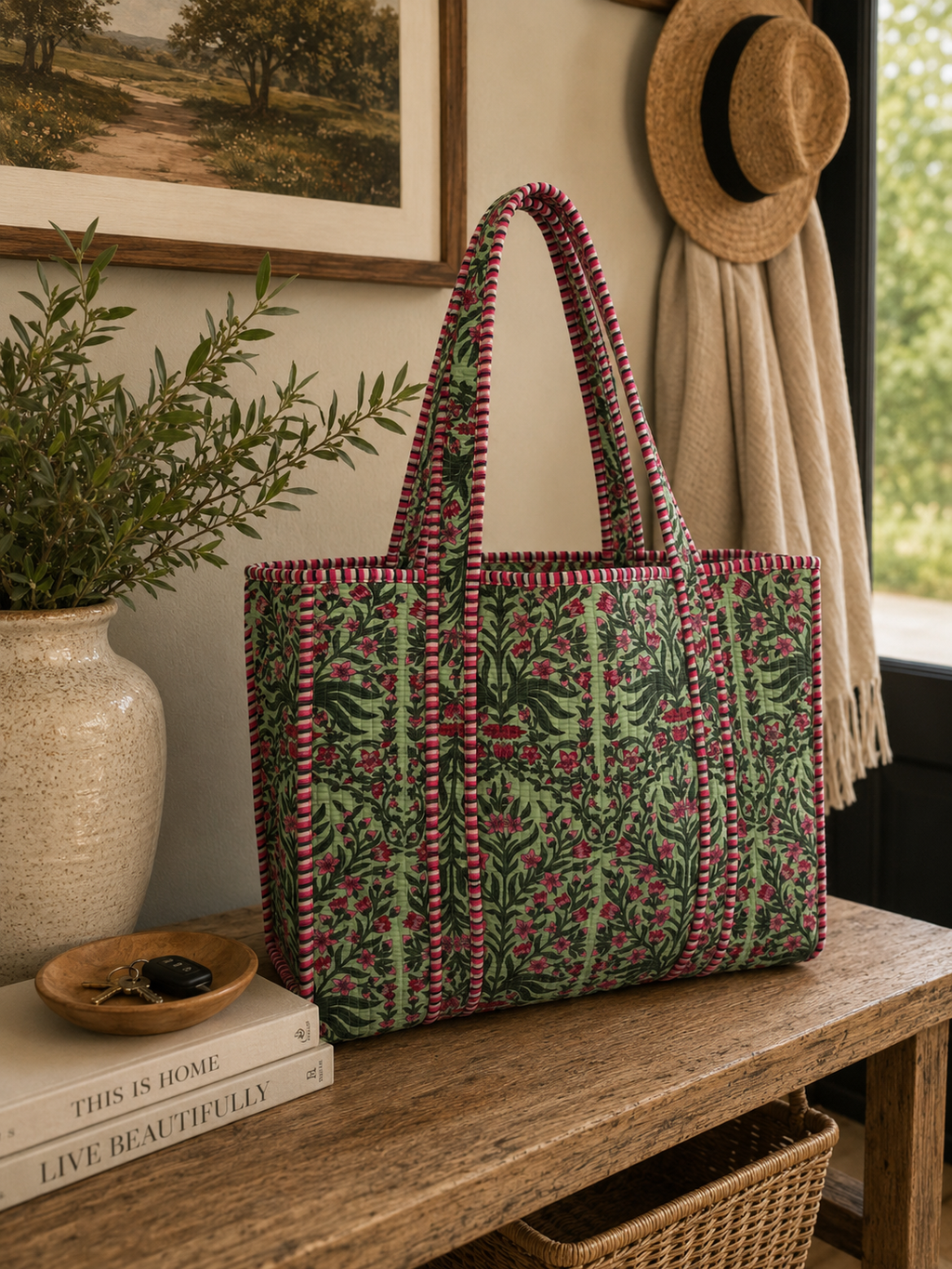 Small Pomegranate Reversible Patterned Fabric Tote Bag
