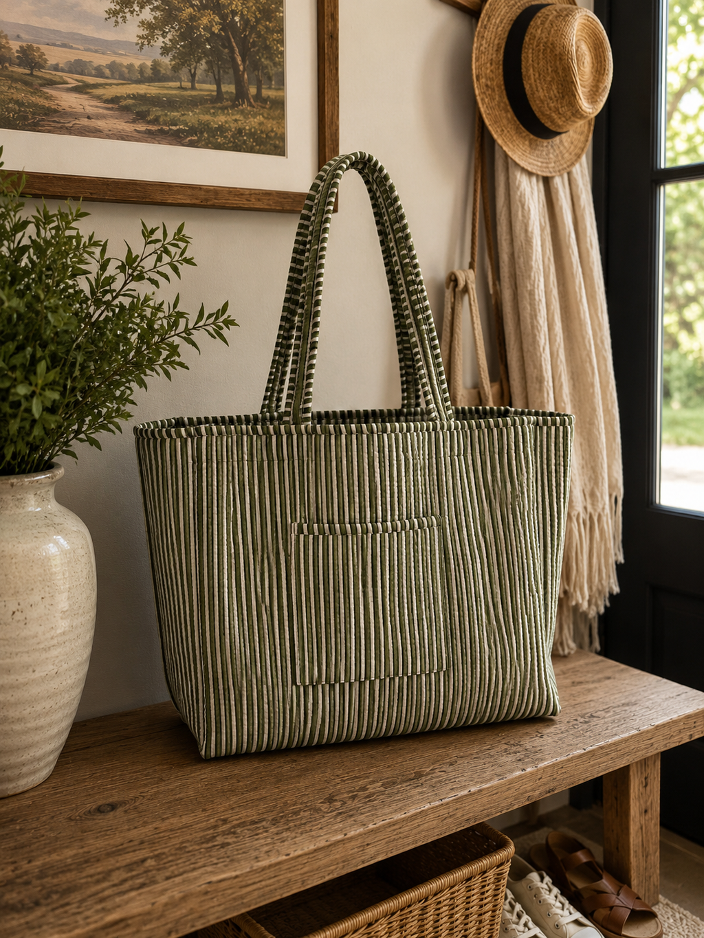 Small Evergreen Reversible Fabric Tote Bag