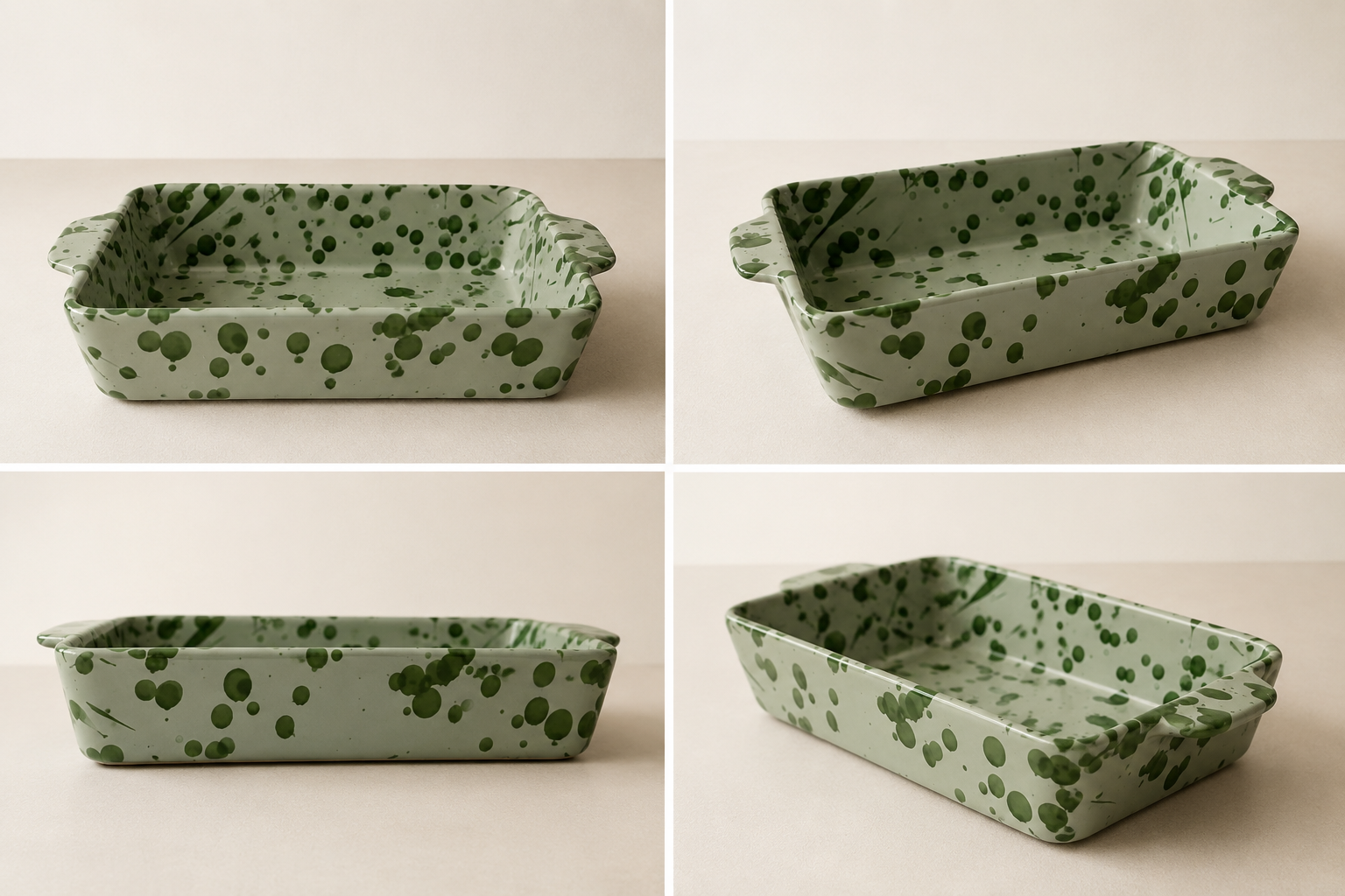Small Green Dotty Ceramic Baking Tray