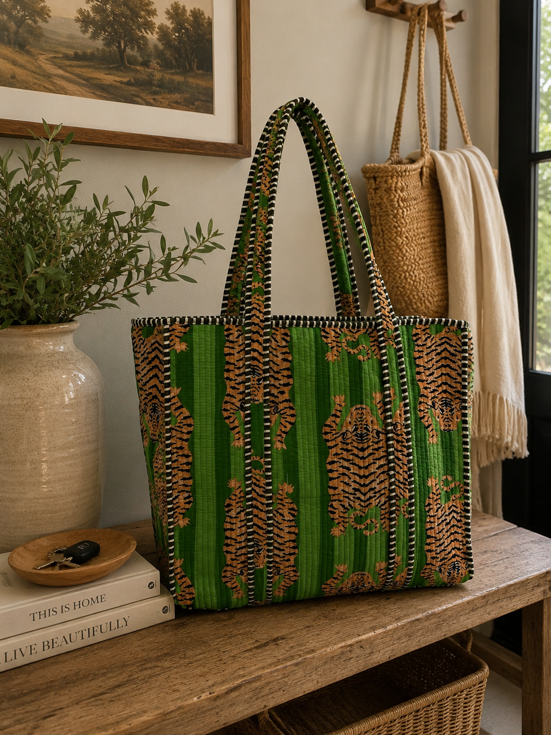 Large Jungle Cat Reversible Fabric Tote Bag