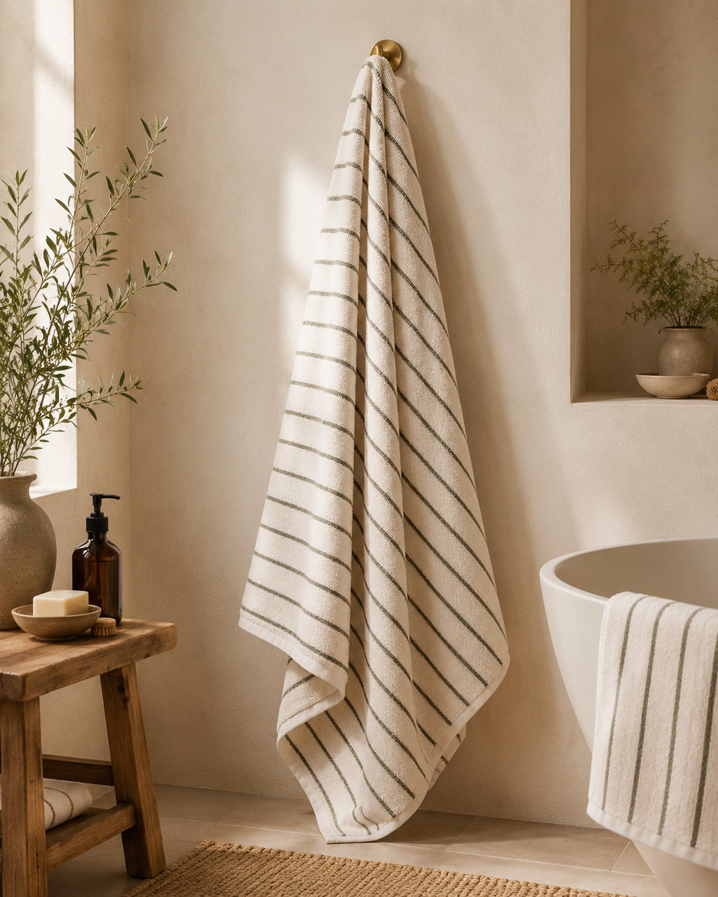 Olive Striped Bath Towel