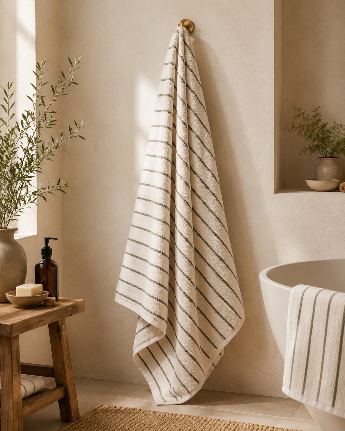 Olive Striped Bath Towel