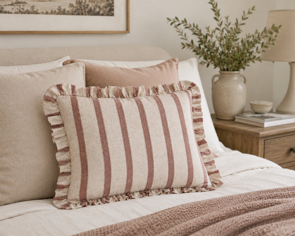 Pink striped feather cushions
