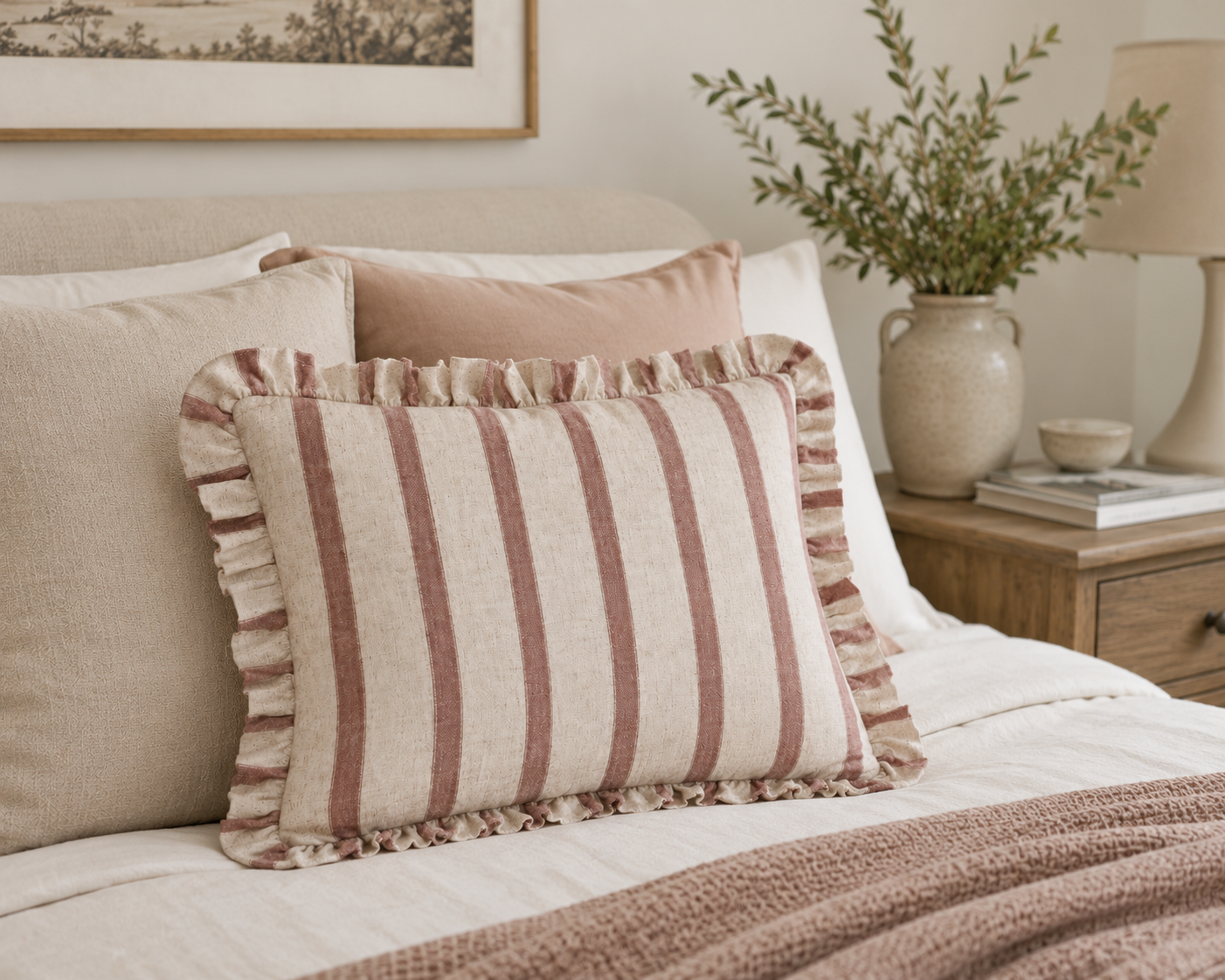 Pink striped feather cushions