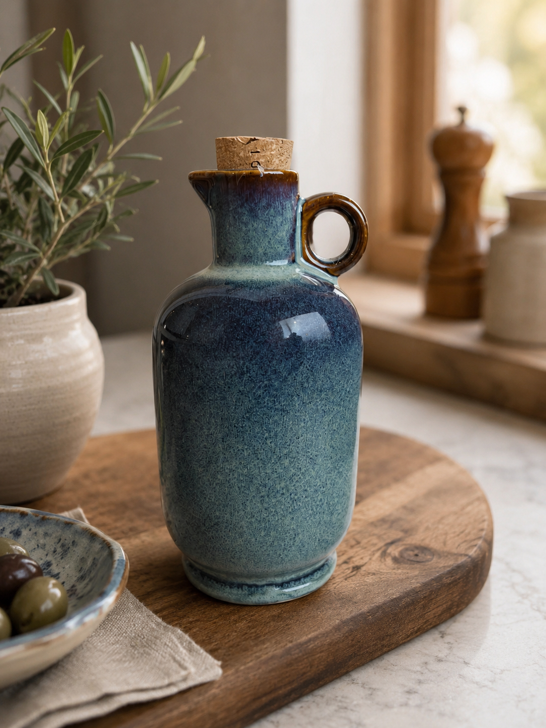 Blue Ceramic Glazed Oil Pourer