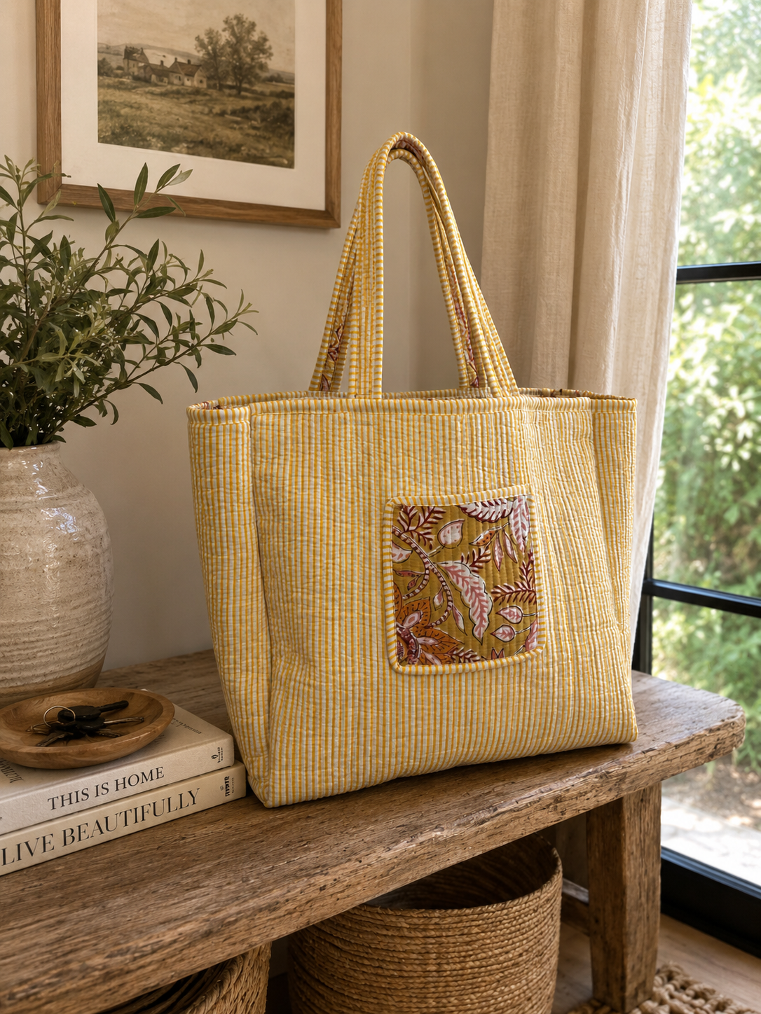 Large Golden Hour Reversible Patterned Fabric Tote Bag
