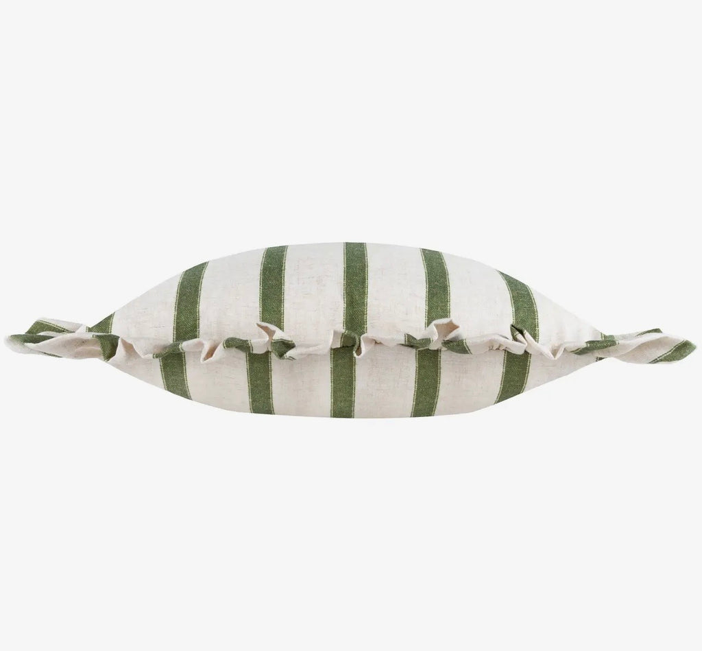 Connie Striped Moss Ruffled Feathered Cushion