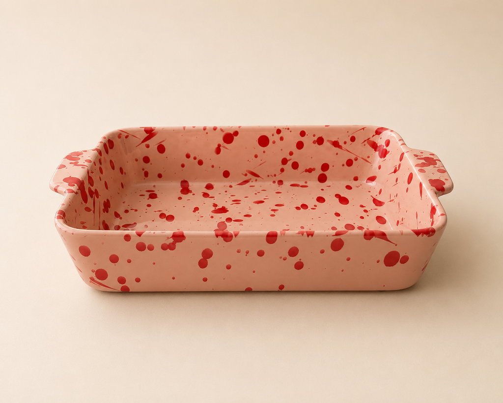 Medium Pink Dotty Ceramic Baking Tray