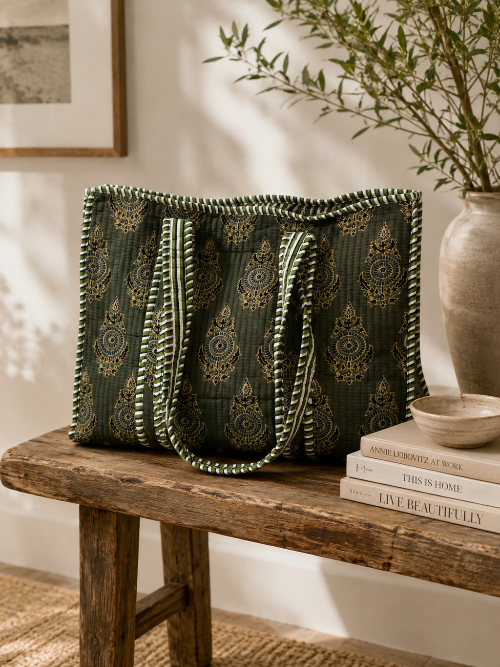Small Evergreen Reversible Fabric Tote Bag