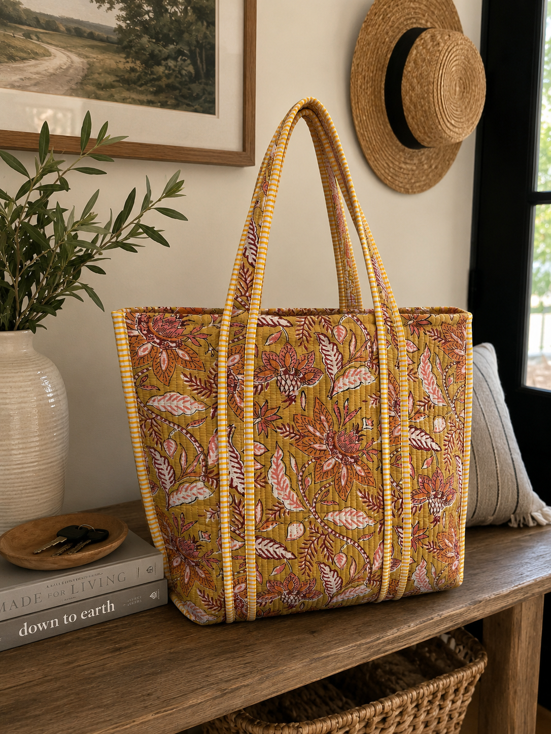 Large Golden Hour Reversible Patterned Fabric Tote Bag