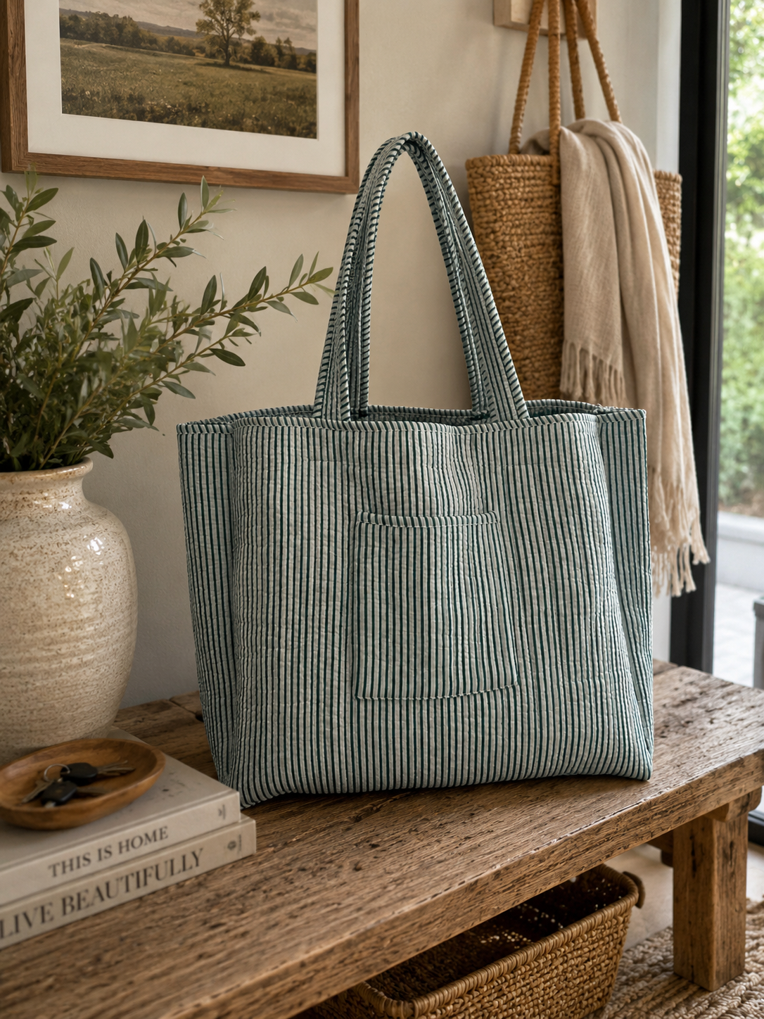 Large Willow Reversible Patterned Fabric Tote Bag