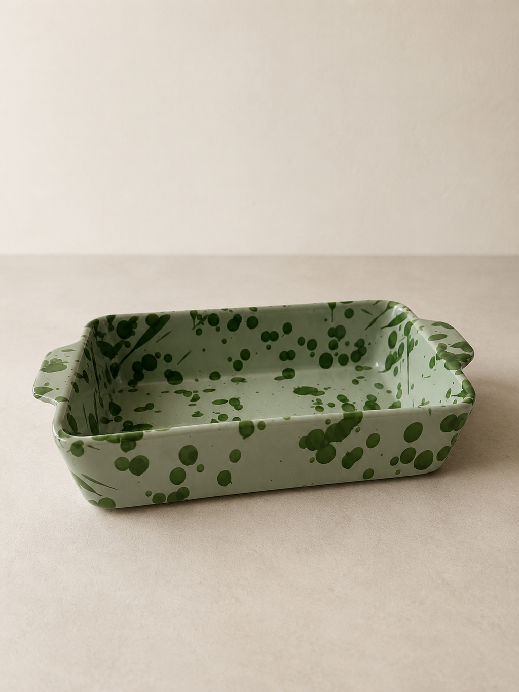 Small Green Dotty Ceramic Baking Tray