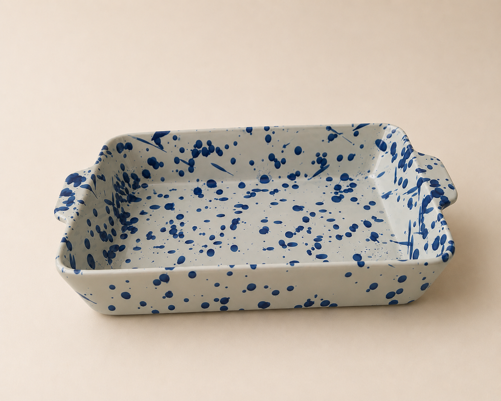 Large Blue Dotty Ceramic Baking Tray