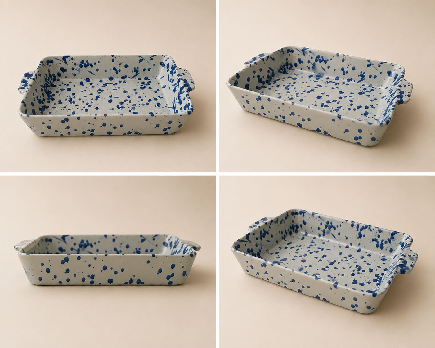 Large Blue Dotty Ceramic Baking Tray