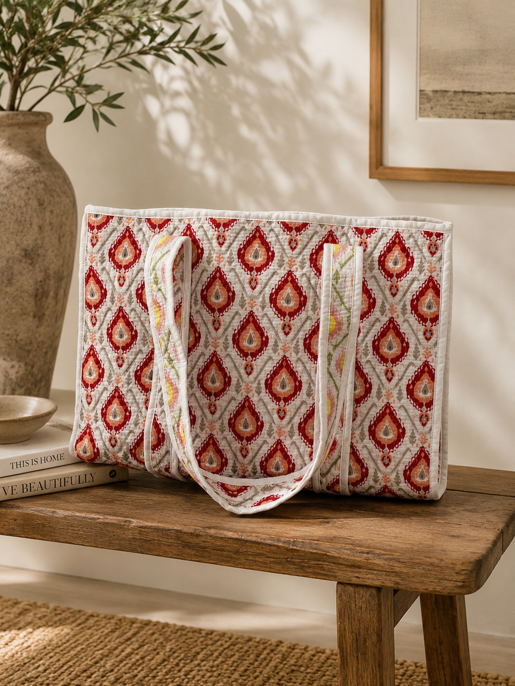 Small Saffron Reversible Patterned Fabric Tote Bag