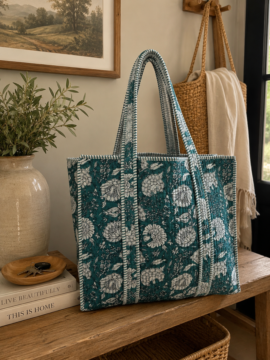 Large Willow Reversible Patterned Fabric Tote Bag