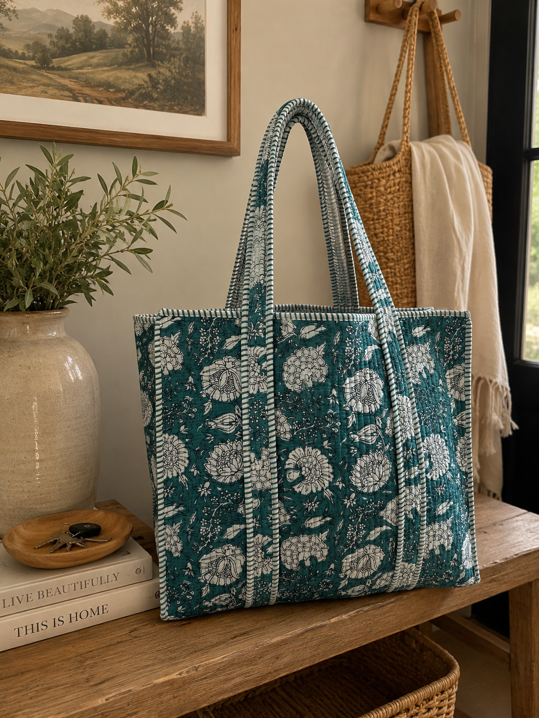 Large Willow Reversible Patterned Fabric Tote Bag